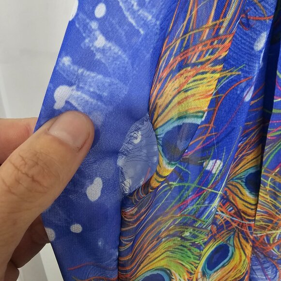 Wantdo Maxi Dress Blue Peacock Sleeveless Chiffon Shift Artsy 14 FLAW - Picture 9 of 10